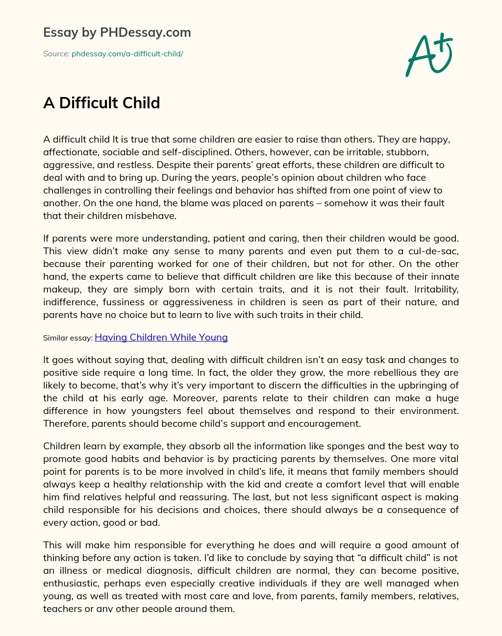A Difficult Child essay