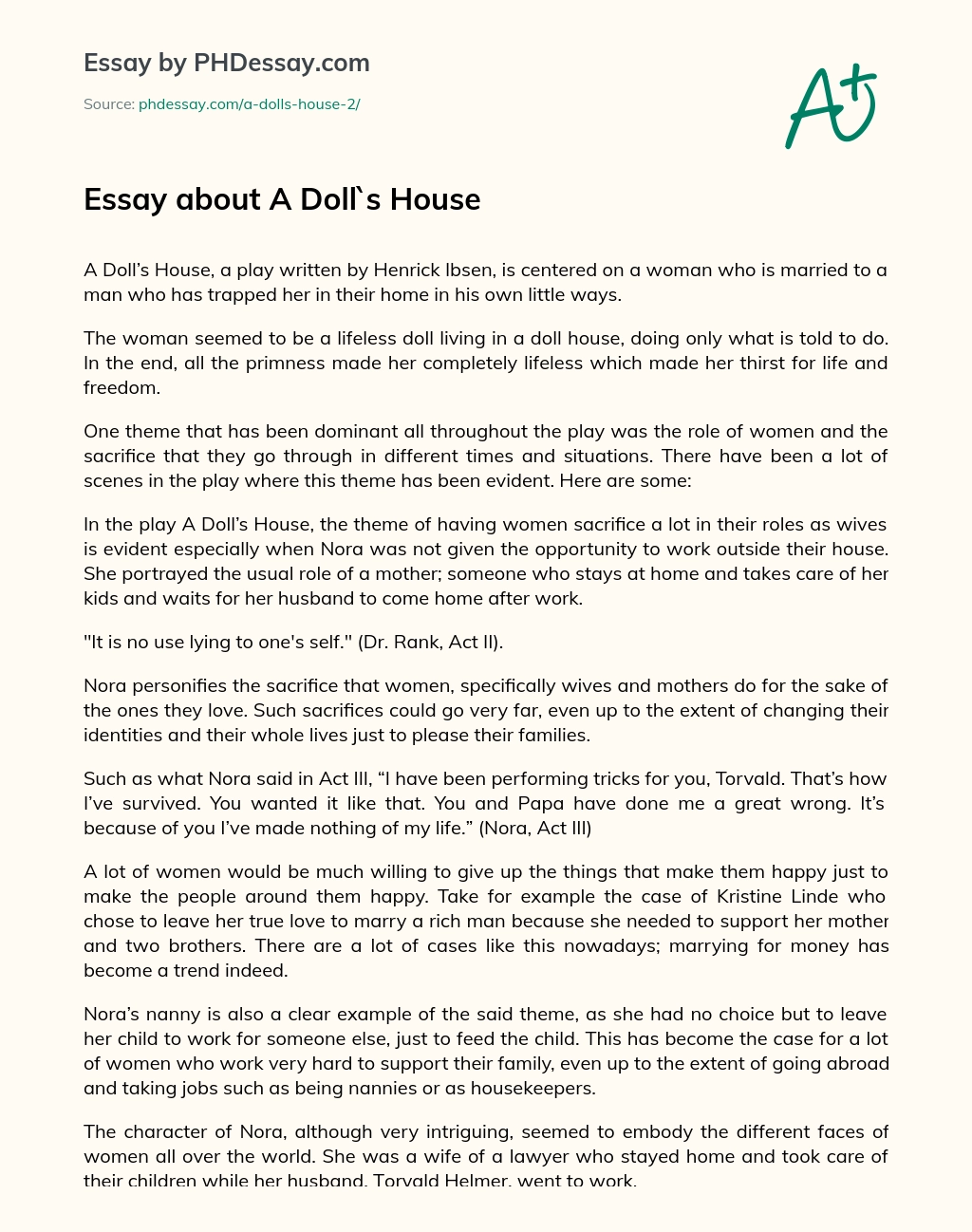 thesis statement for a dolls house