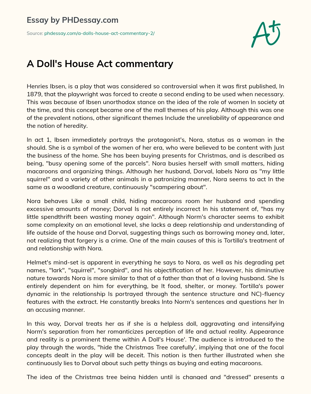 A Doll’s House Act commentary essay