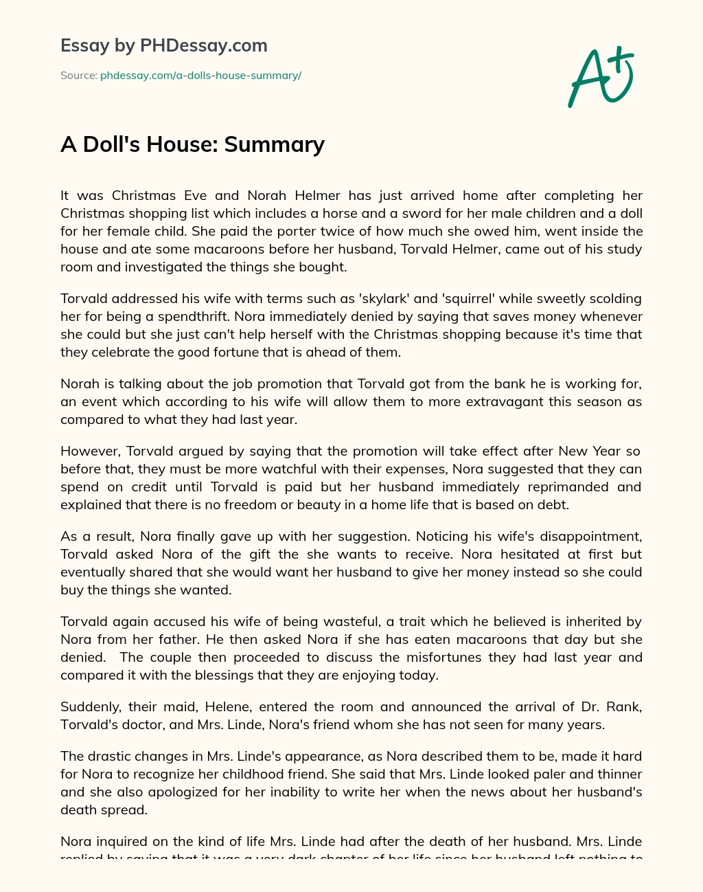 A Doll’s House: Summary essay