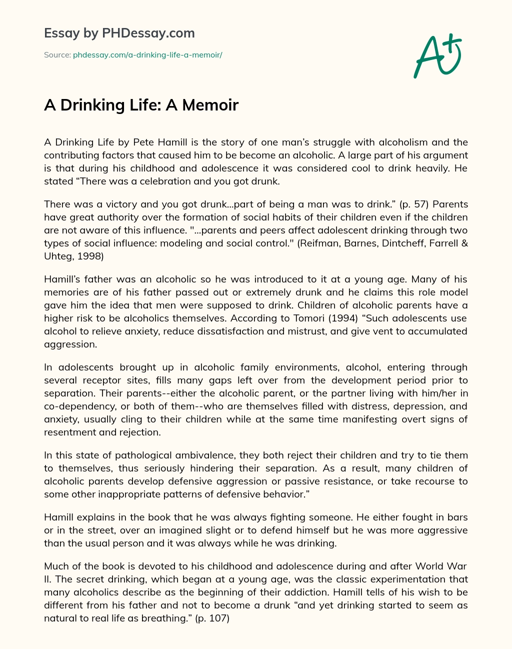 A Drinking Life: A Memoir essay