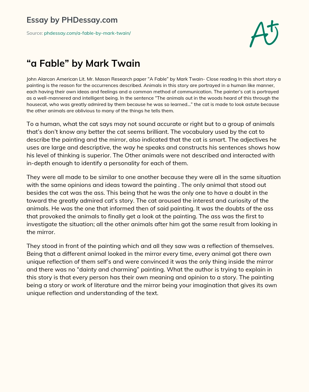 A Fable by Mark Twain essay