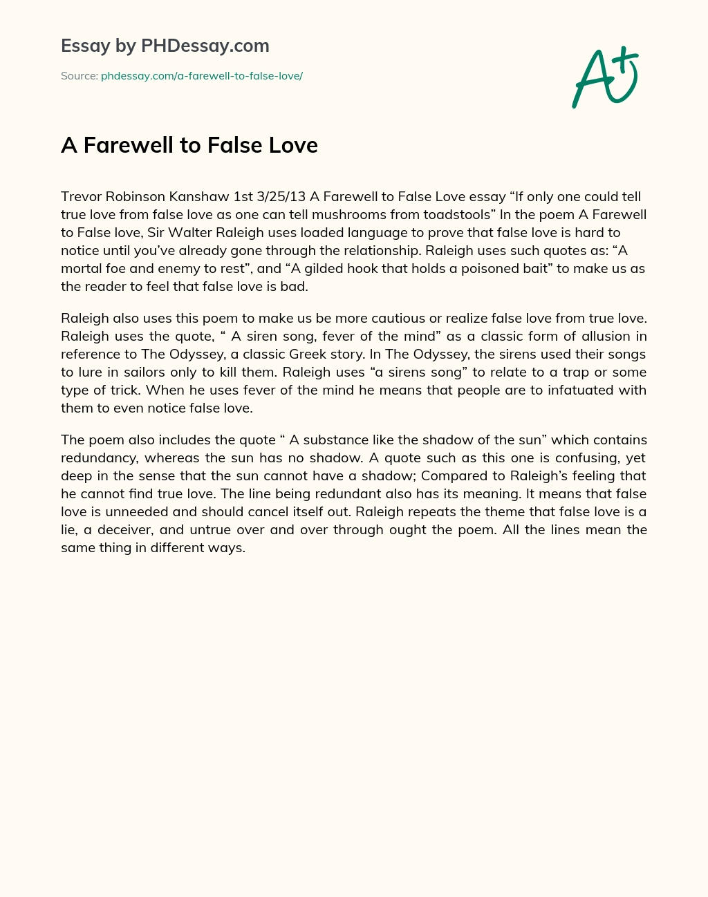 A Farewell to False Love essay