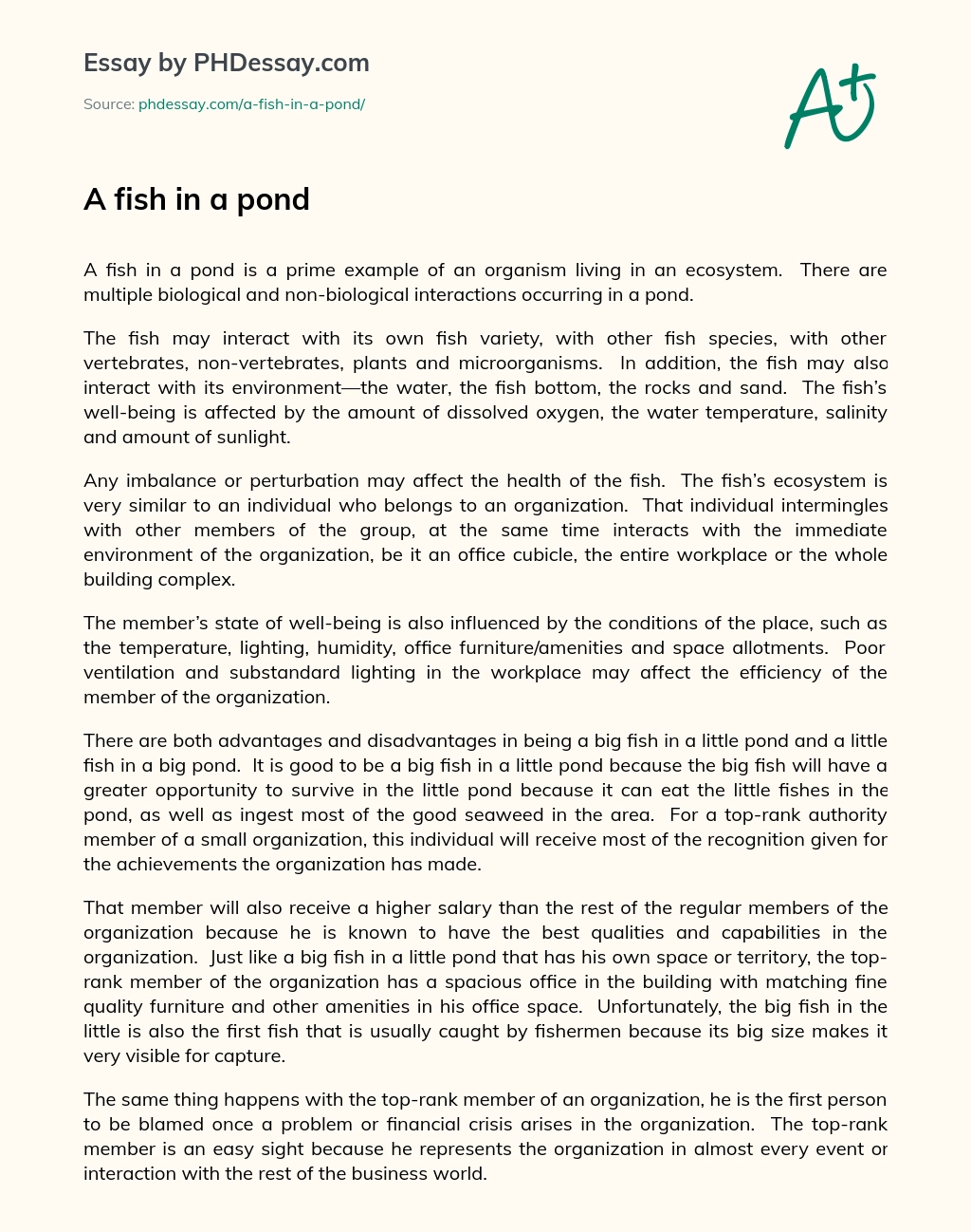 A fish in a pond essay