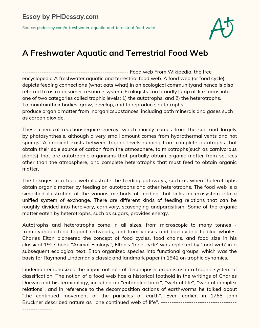 A Freshwater Aquatic and Terrestrial Food Web essay