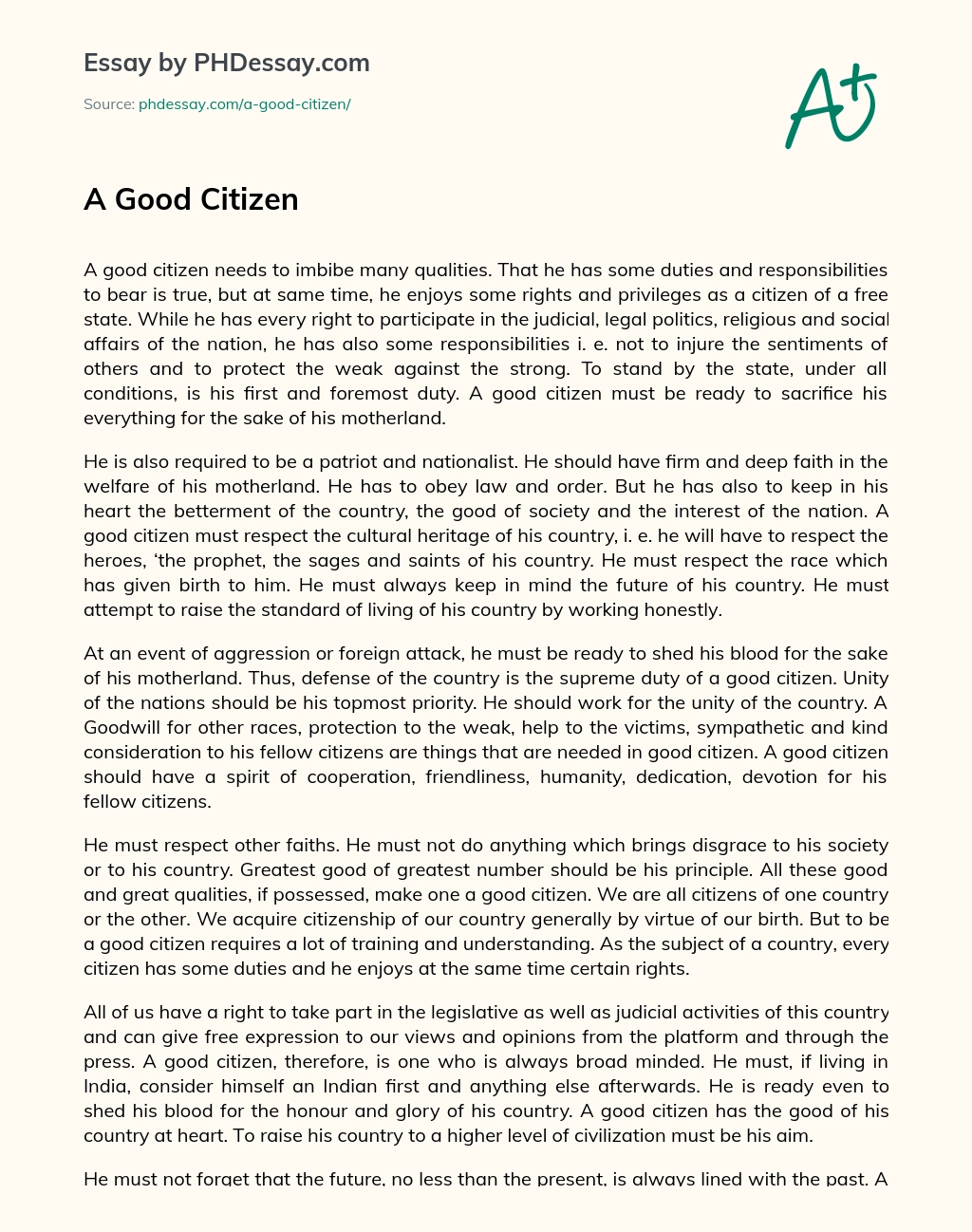 what are the qualities of a good citizen essay