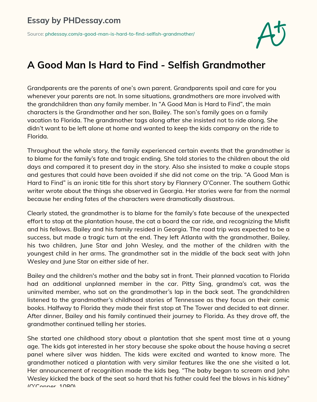 A Good Man Is Hard to Find – Selfish Grandmother essay