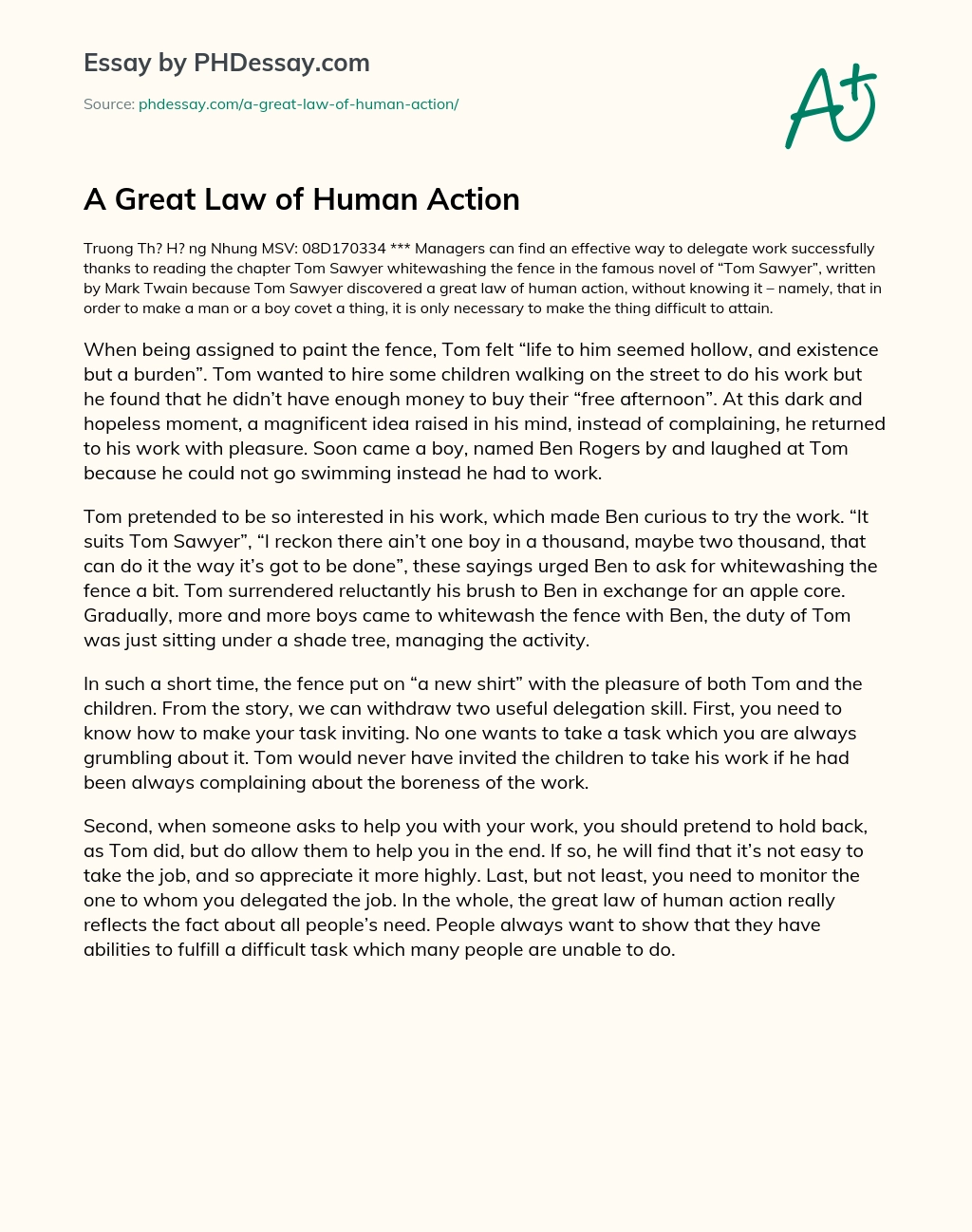 A Great Law of Human Action essay