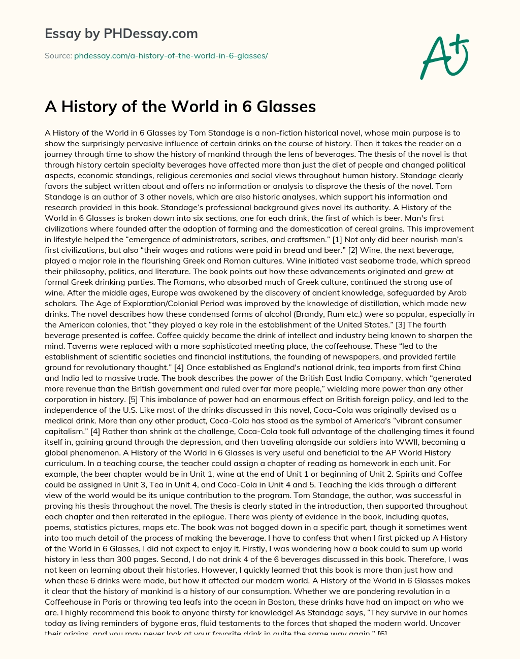 A History of the World in 6 Glasses essay