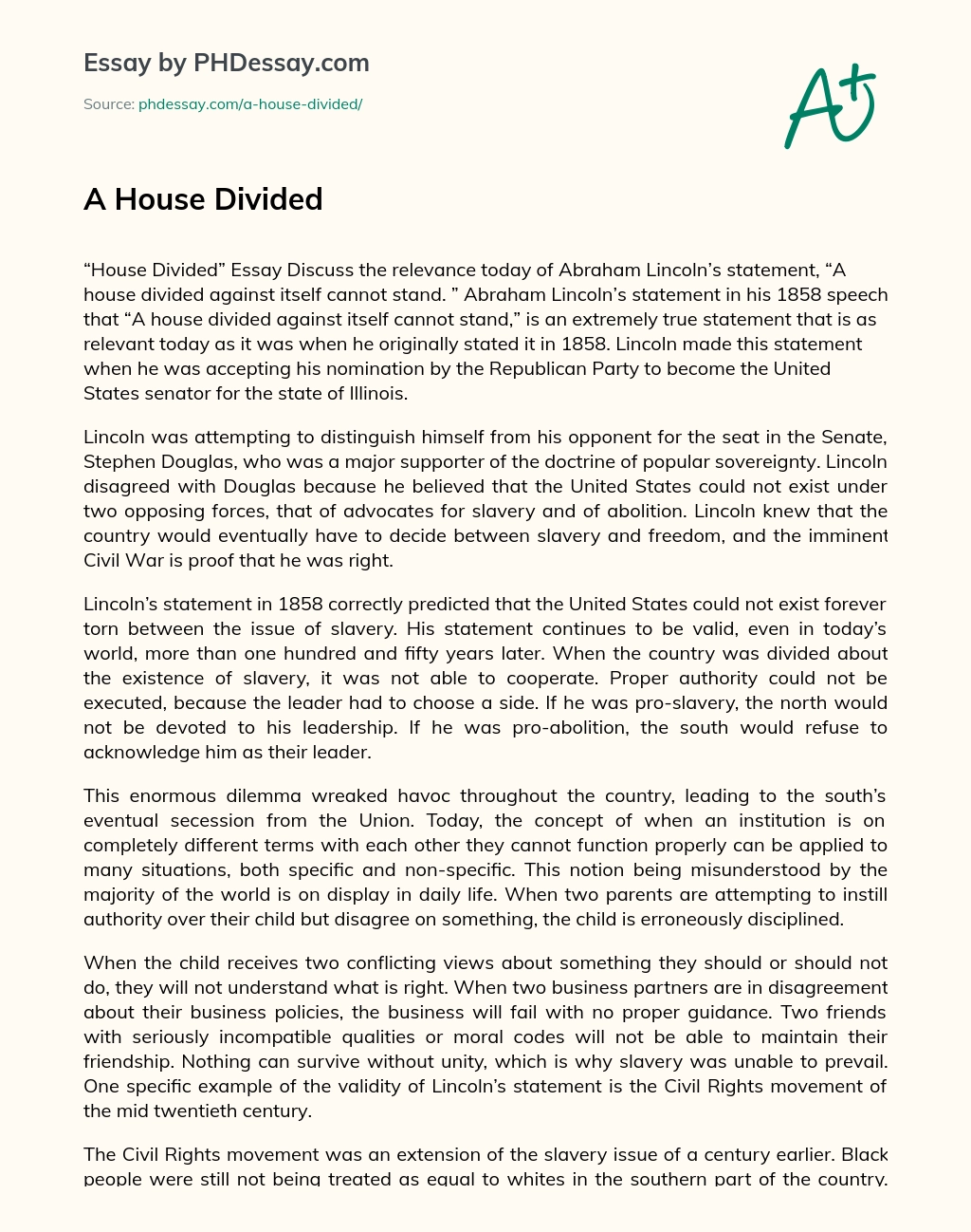 A House Divided essay