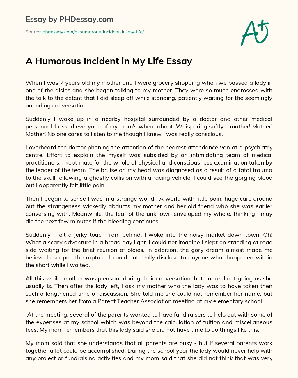 A Humorous Incident In My Life Narrative And Descriptive Essay Examples  (600 Words) 