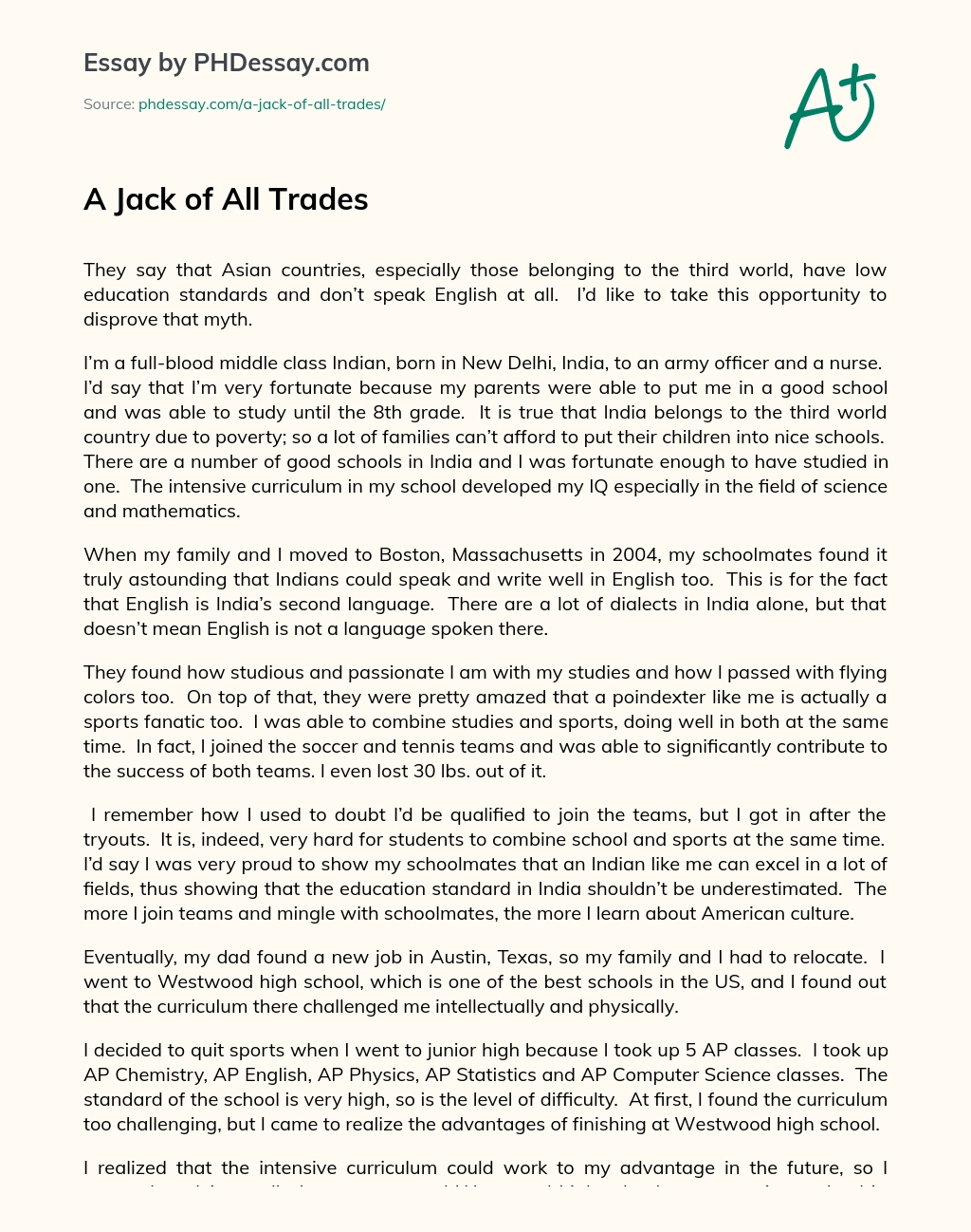 A Jack of All Trades essay