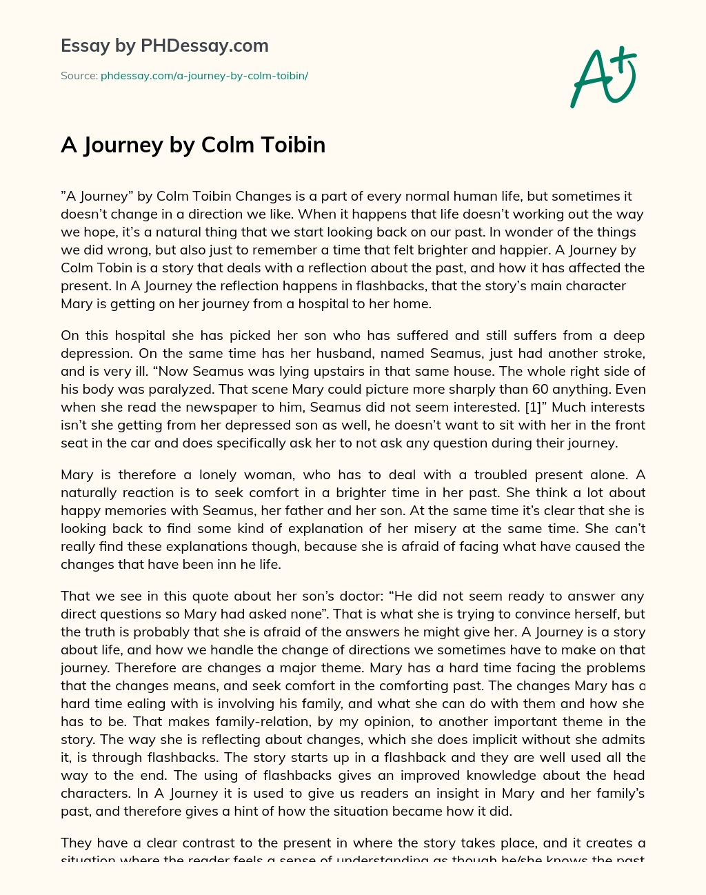 A Journey by Colm Toibin essay