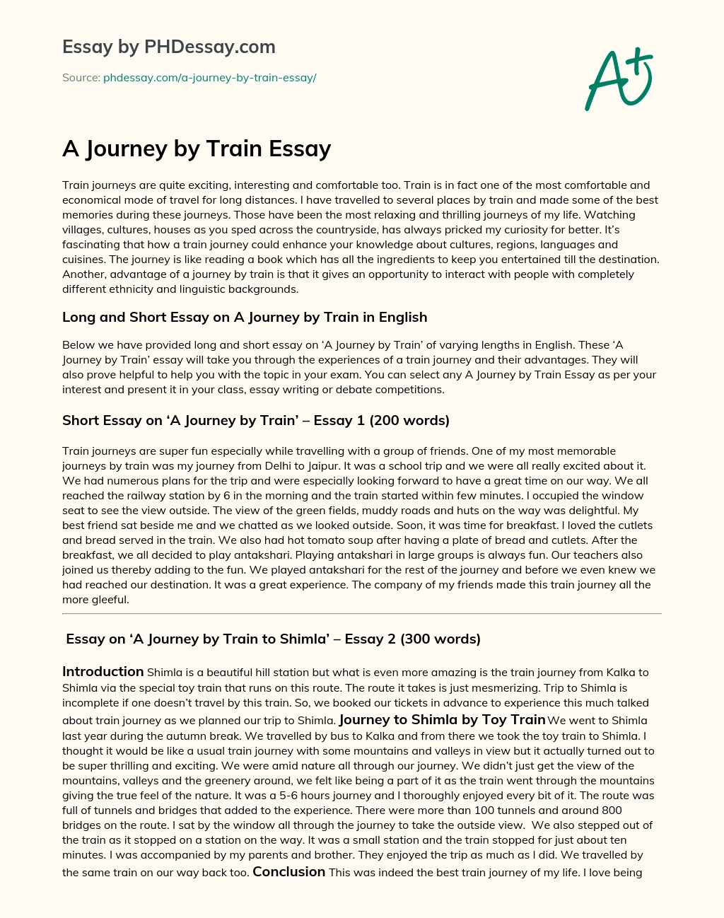 A Journey by Train Essay essay