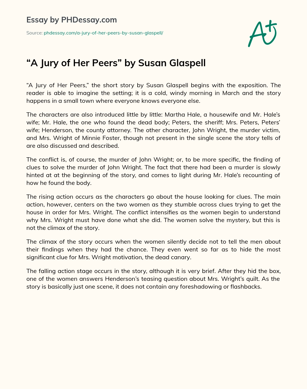 A Jury of Her Peers by Susan Glaspell essay