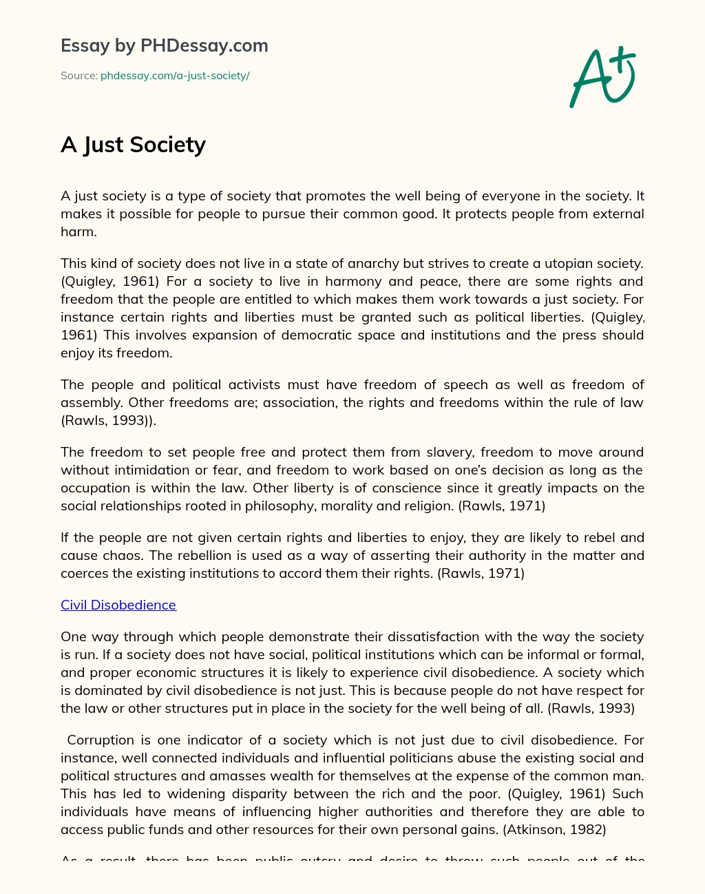 A Just Society essay