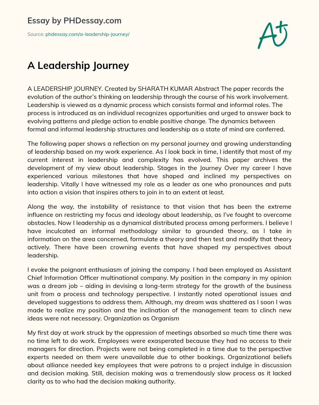 A Leadership Journey essay