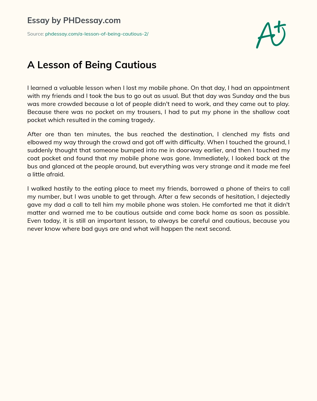 A Lesson of Being Cautious essay