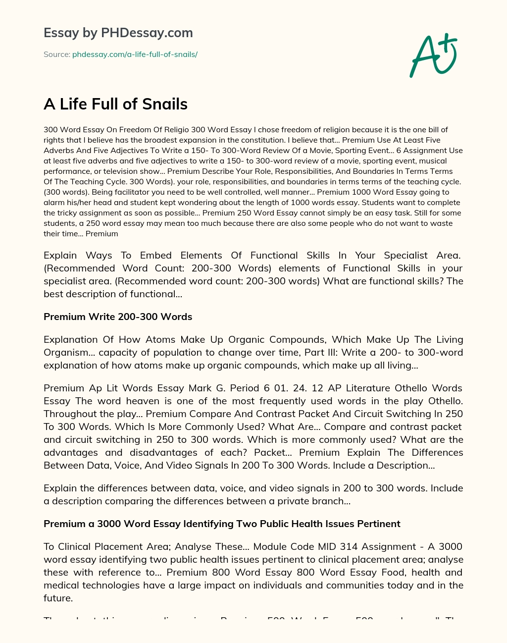 A Life Full of Snails essay