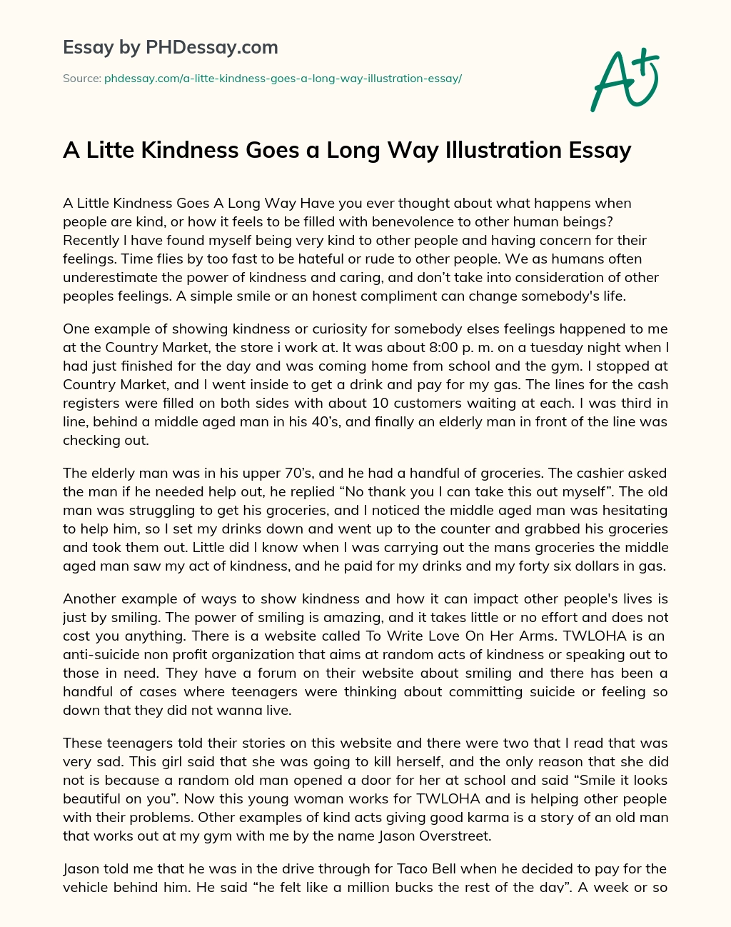 A Litte Kindness Goes a Long Way Illustration Essay essay