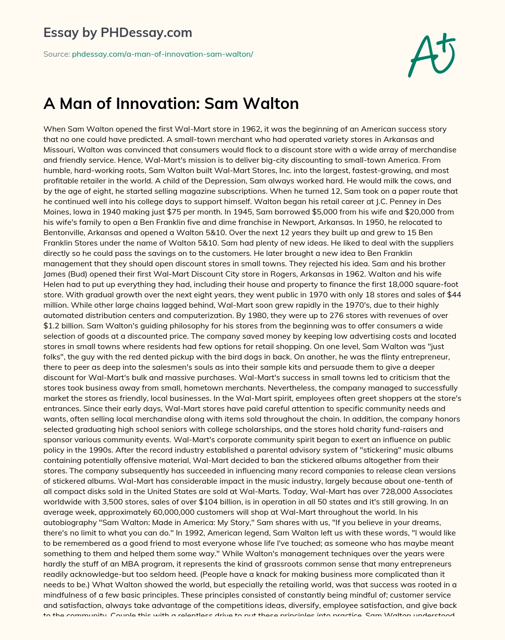 A Man of Innovation: Sam Walton essay