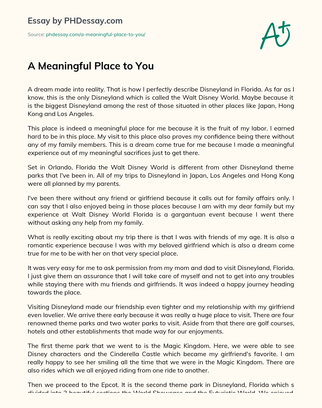 A Meaningful Place to You essay