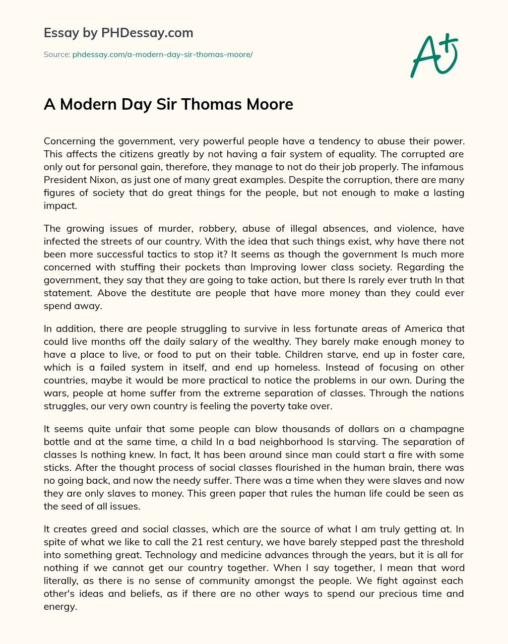 A Modern Day Sir Thomas Moore essay