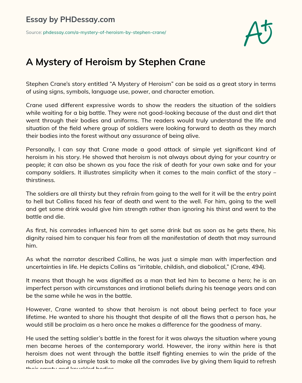 A Mystery of Heroism by Stephen Crane essay