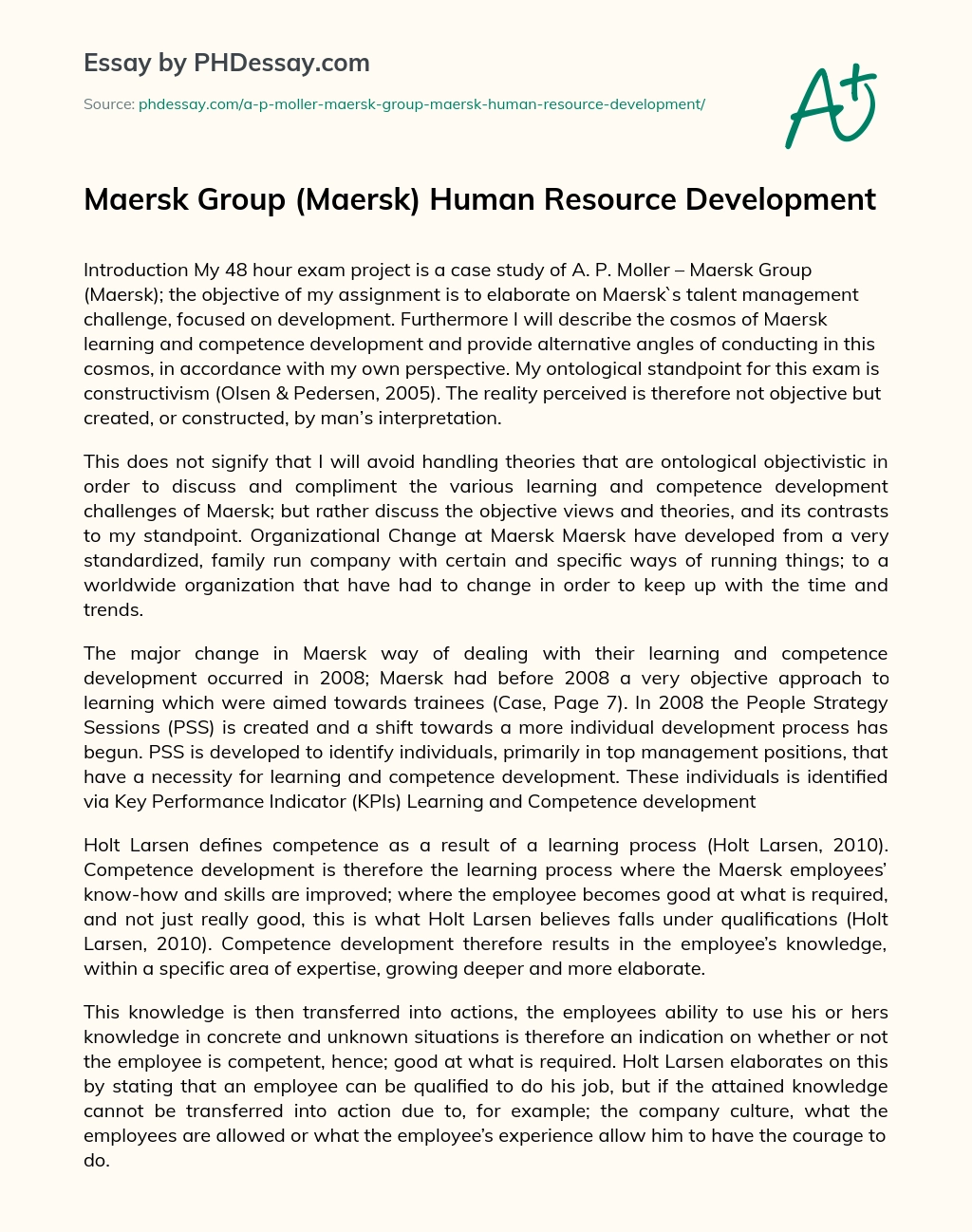 Maersk Group (Maersk) Human Resource Development essay