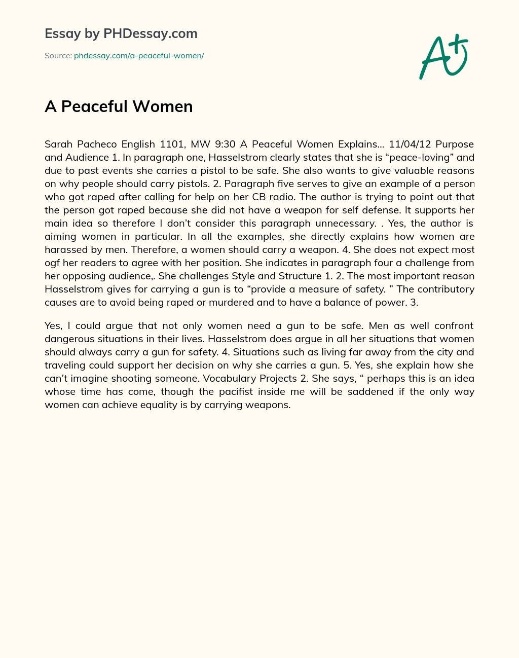A Peaceful Women essay