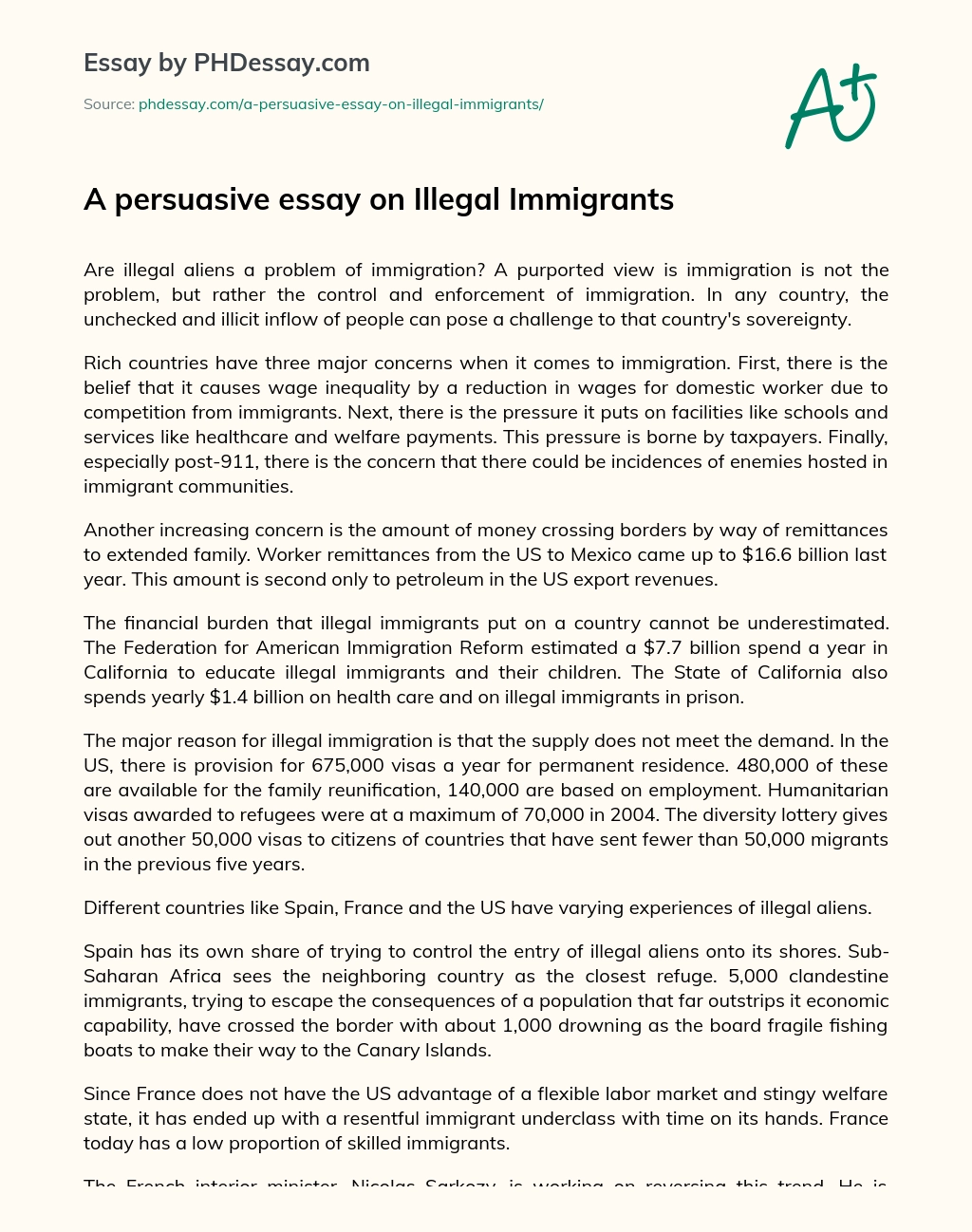 A persuasive essay on Illegal Immigrants essay