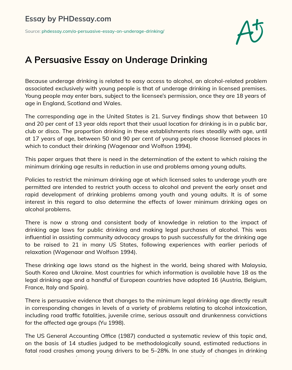 A Persuasive Essay on Underage Drinking essay