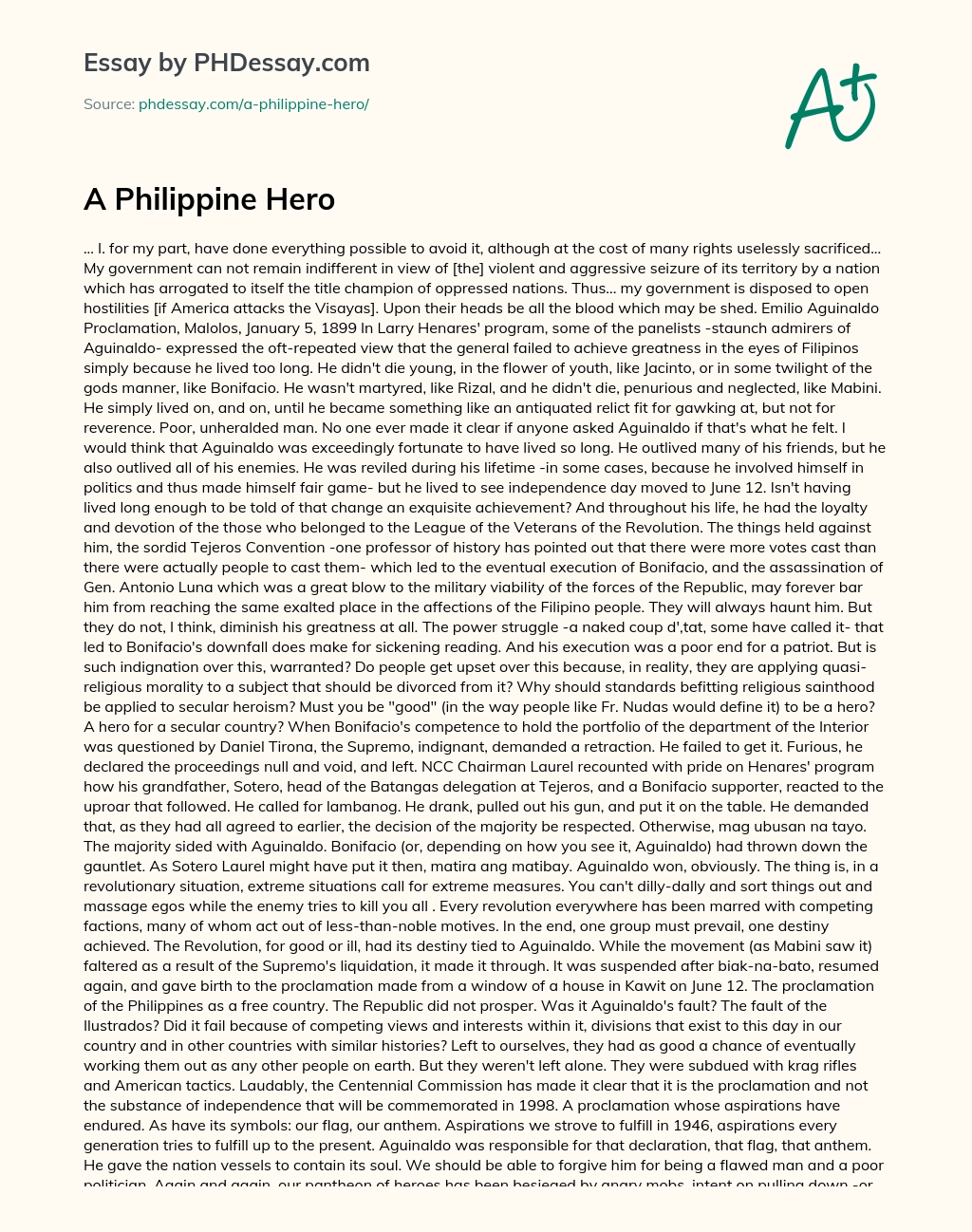 A Philippine Hero essay