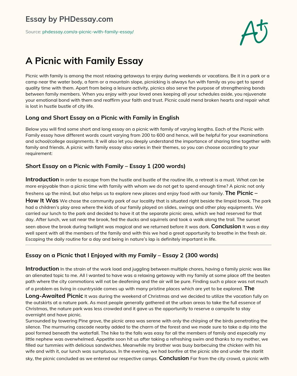 A Picnic with Family Essay essay
