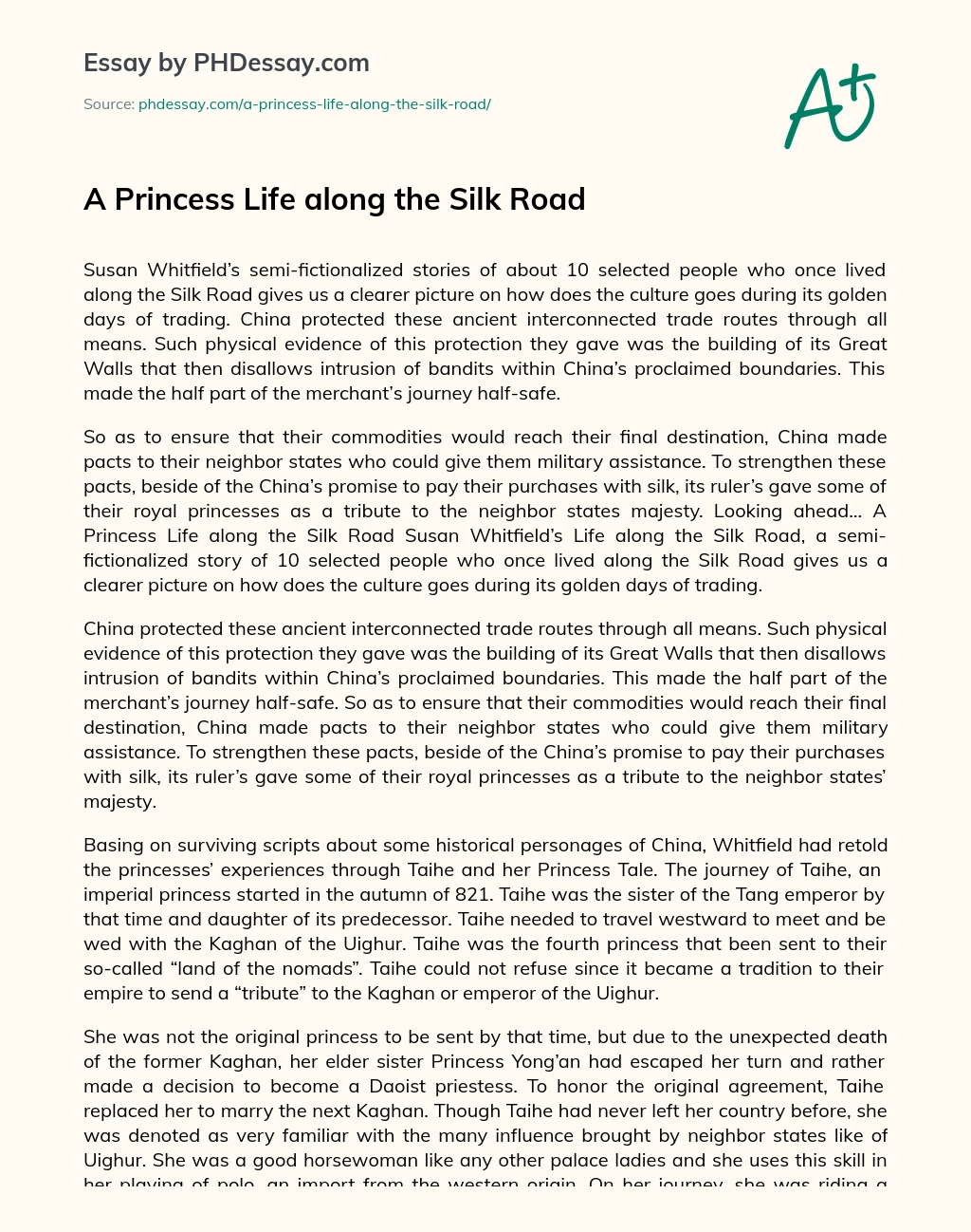 A Princess Life along the Silk Road essay