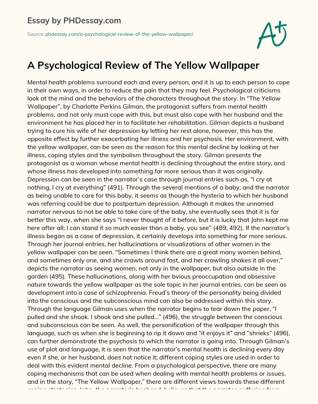 A Psychological Review of The Yellow Wallpaper essay