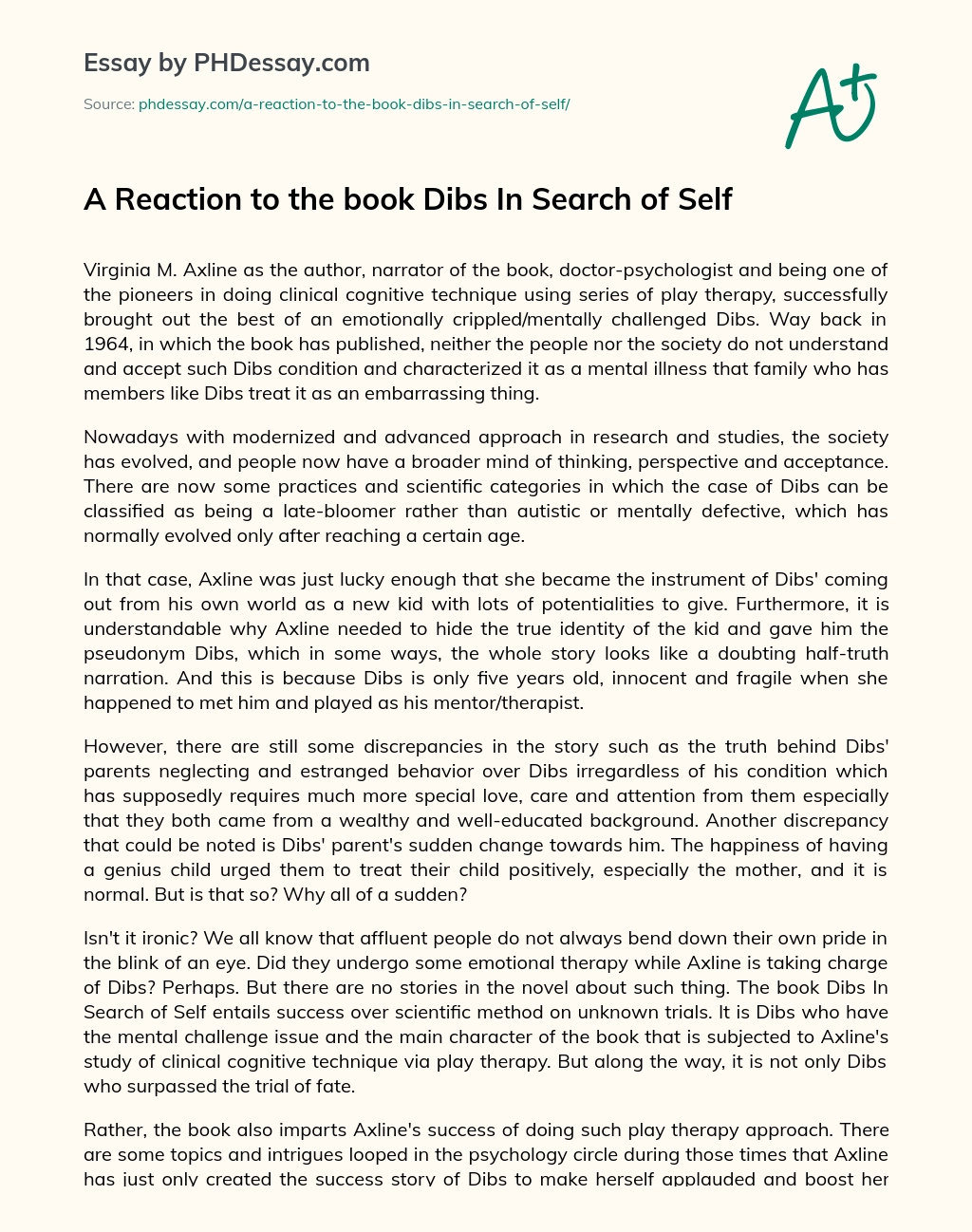 A Reaction to the book Dibs In Search of Self essay