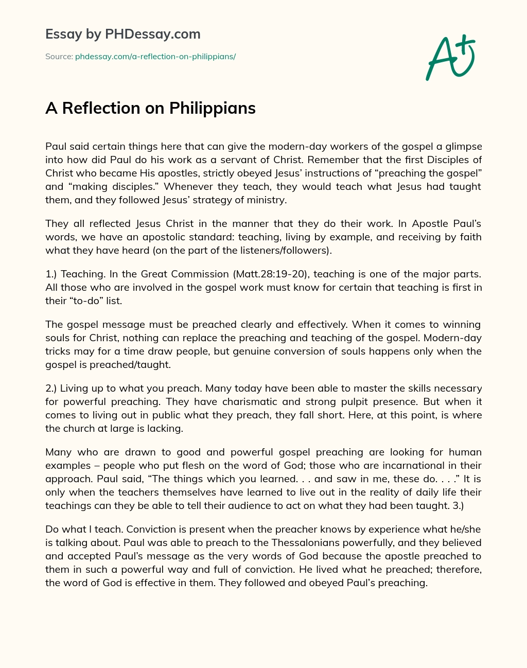 A Reflection on Philippians - PHDessay.com