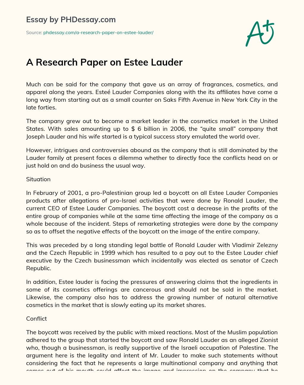 A Research Paper on Estee Lauder essay
