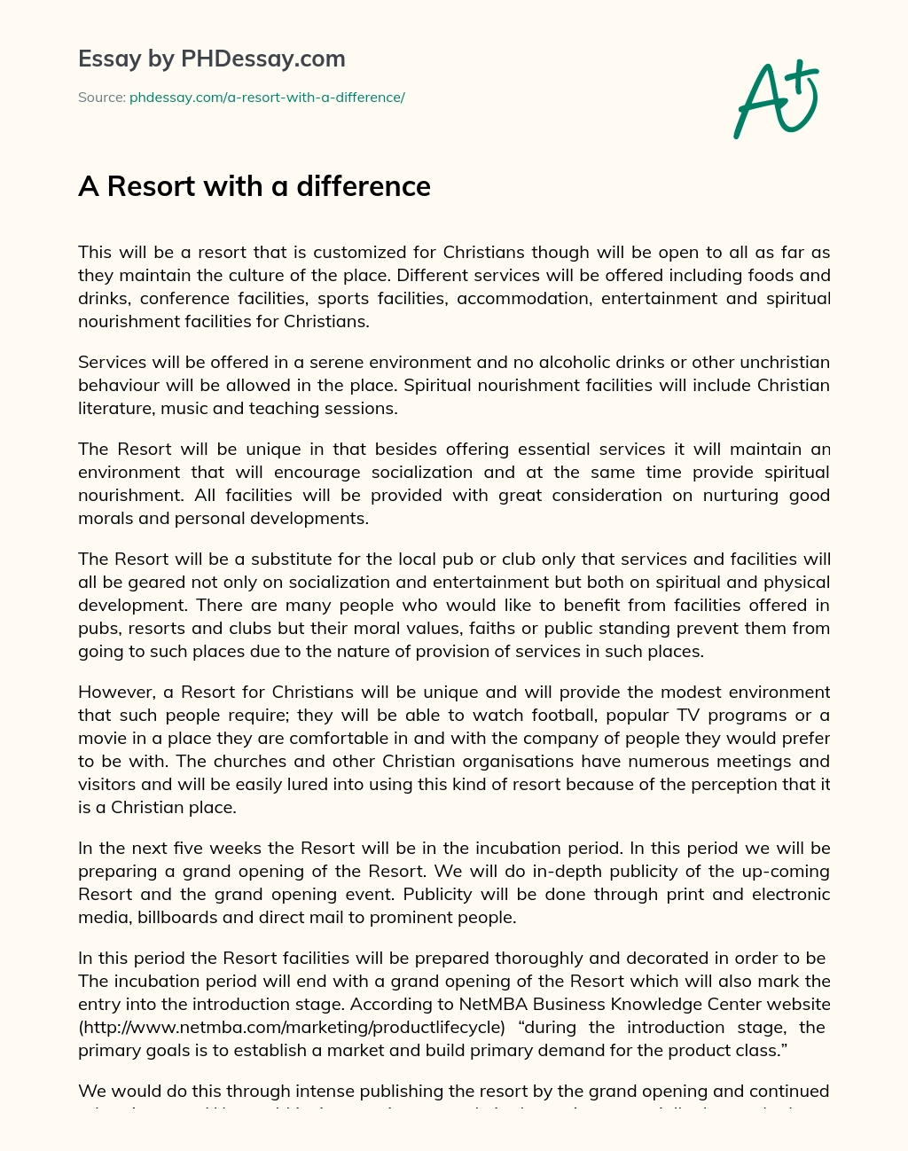 A Resort with a difference essay