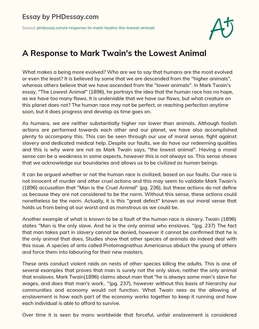 the lowest animal mark twain questions and answers