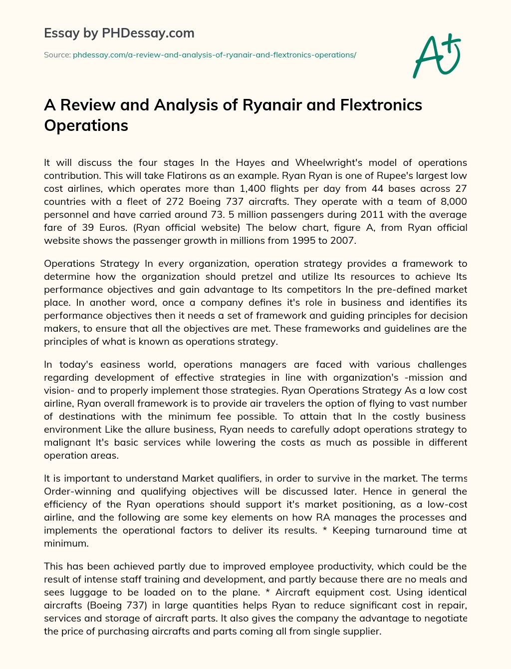 A Review and Analysis of Ryanair and Flextronics Operations essay