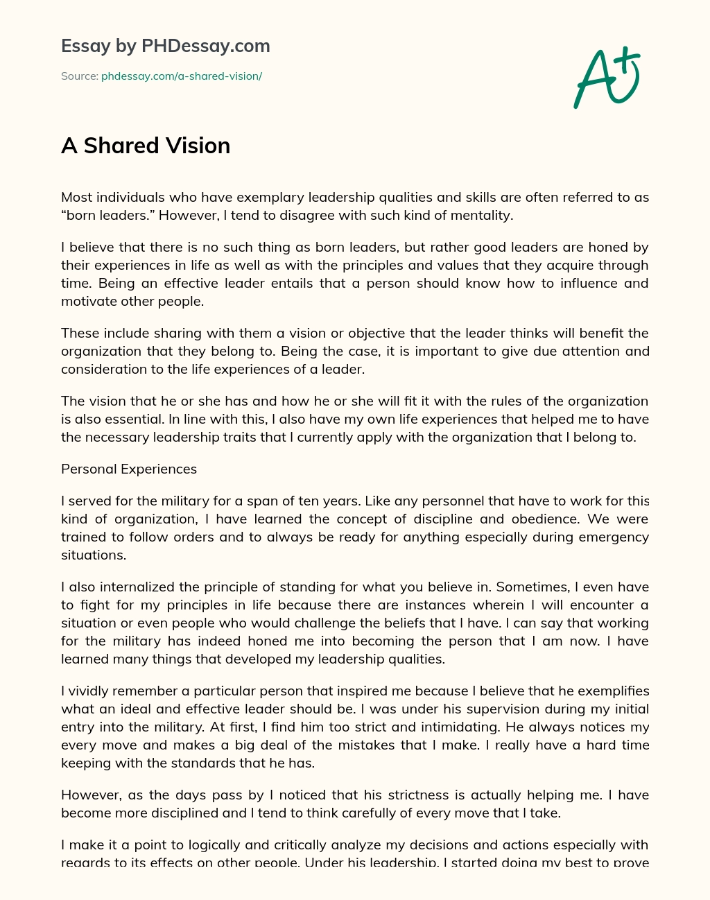 A Shared Vision essay