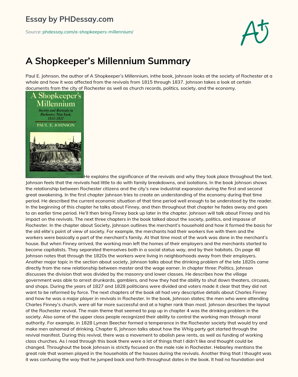 A Shopkeeper’s Millennium Summary essay