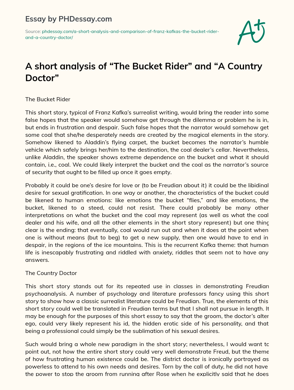 A short analysis of “The Bucket Rider” and “A Country Doctor” essay