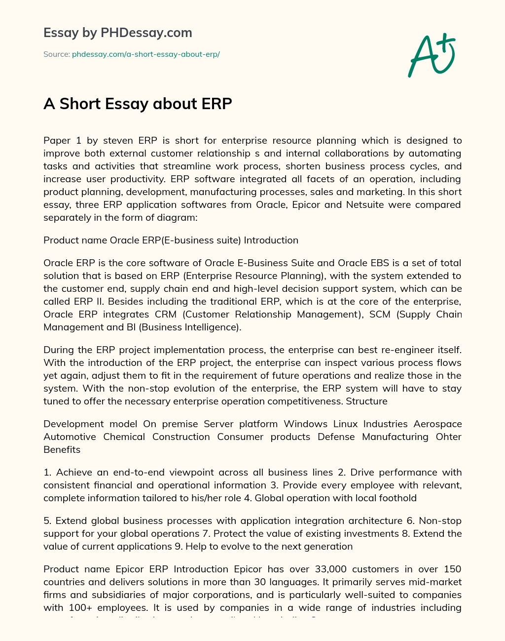 A Short Essay about ERP essay