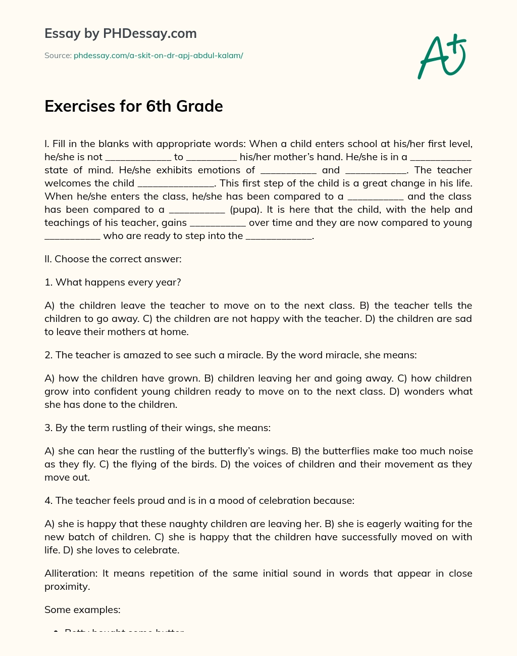 Exercises for 6th Grade essay