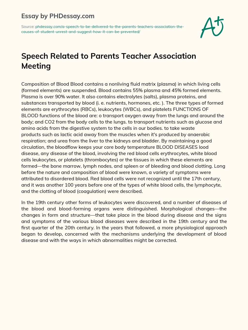 Speech Related to Parents Teacher Association Meeting essay
