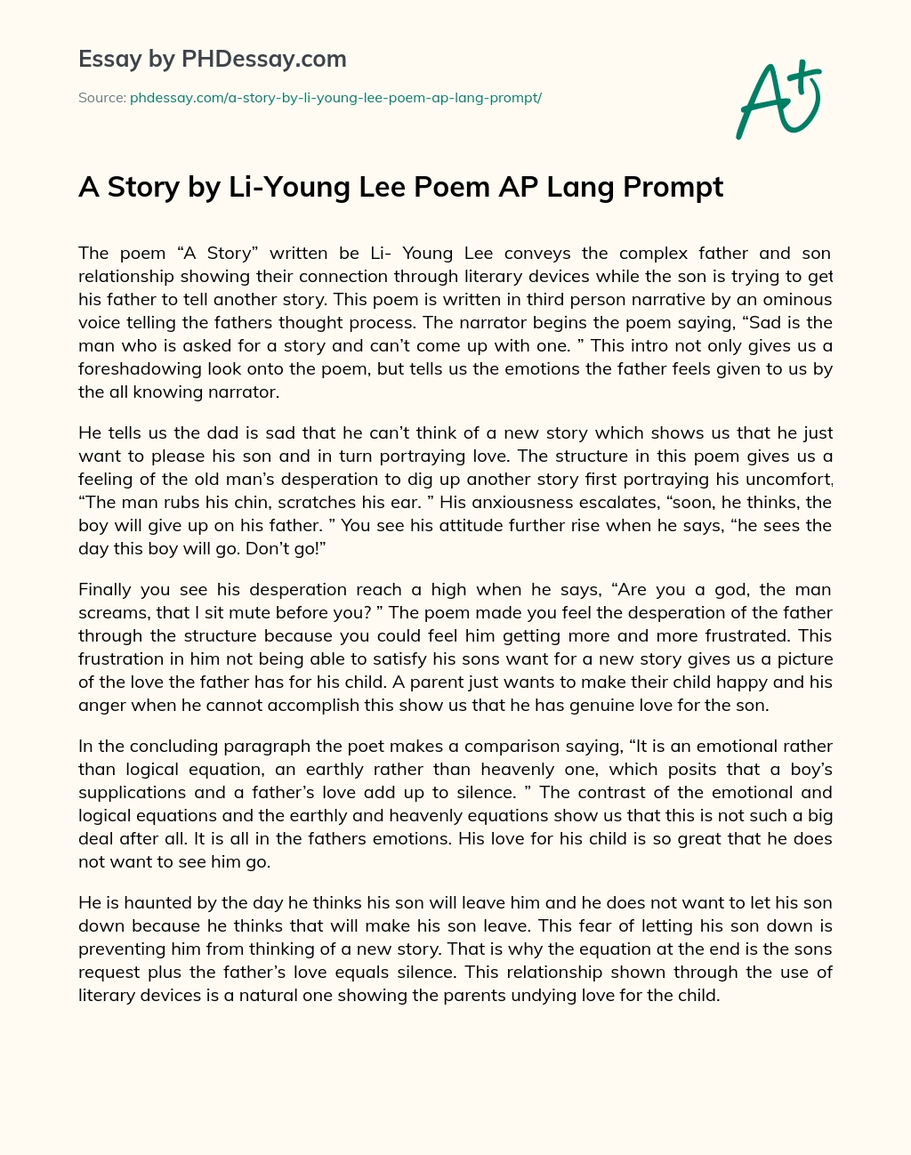 A Story by Li-Young Lee Poem AP Lang Prompt essay