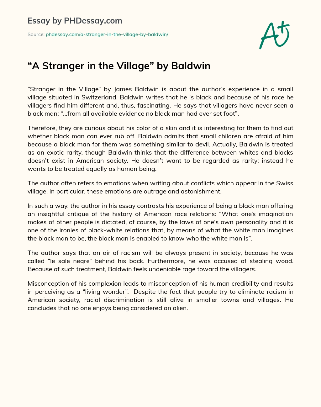james baldwin stranger in the village essay